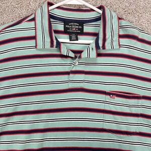 Ralph Lauren Polo Shirt Mens Large Green Red Blue Striped Short Sleeve Golf EUC